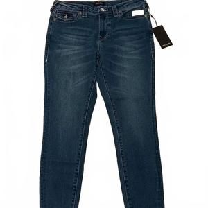 NEW TRUE RELIGION men's jeannie curvy mid-rise flap super skinny in blue